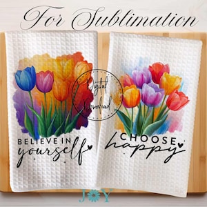 Tulips Kitchen Towel Digital Download Sublimation Designs - Dish Towel PNG - Tea Towel Design