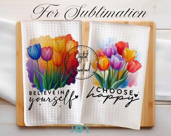 Tulips Kitchen Towel Digital Download Sublimation Designs - Dish Towel PNG - Tea Towel Design