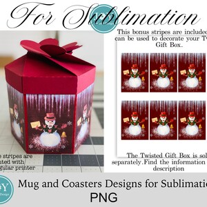 Peut inclure: Un motif de bonhomme de neige rouge et blanc pour la sublimation. Le motif repr&eacute;sente un bonhomme de neige avec un chapeau rouge, une &eacute;charpe et une cloche. Le motif est parfait pour les mugs, les sous-verres et autres projets de sublimation. Ce motif de bande bonus est inclus et peut &ecirc;tre utilis&eacute; pour d&eacute;corer une bo&icirc;te cadeau torsad&eacute;e.