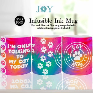 Chat maman Cricut Mug presse SVG, modèle de tasse 12 oz, modèle de tasse 15 oz, conception de tasse à café numérique maman, téléchargement immédiat modèle d'emballage de tasse