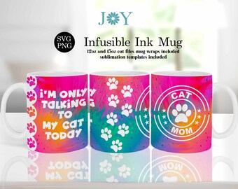 Cat Mom Cricut Mug Press SVG, 12 oz Mug Template, 15 oz Mug Template, Mom Digital Coffee Mug Design, Instant Download Mug Wrap Template