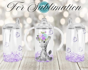 Baby Giraffe, Straight Sippy Cup Sublimation Designs, Digital Sublimation Cup Template, Kids Tumbler Design, Sippy Cup Wrap Template PNG