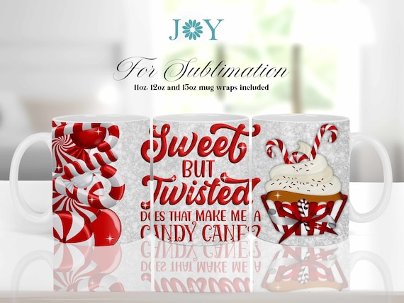 Christmas Mug Wrap, Candy Cane Digital Instant Download 11 oz 12 oz and 15 oz Sublimation Mug Full Wrap Template PNG, Coffee Mug Press PNG