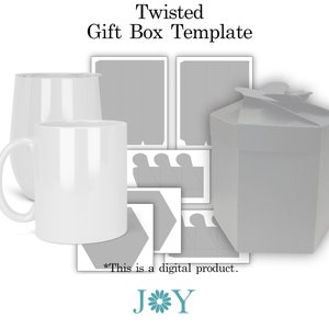 Mug GiftBox Template, Instant Download Box SVG Template, Cricut Gift Box Design, Digital Twisted Gift Box for Mugs and Wine Tumblers