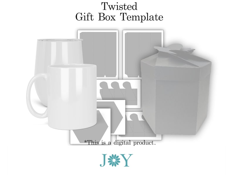 May include: A digital template for a twisted gift box. The template is shown in gray and includes instructions for assembly. The text "*This is a digital product." is included in the image.