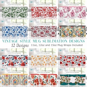 Bundle Vintage Style Coffee Mug Wrap Sublimation Design PNG,  Digital Download Mug Wrap Template, Coffee Sublimation Mug PNG