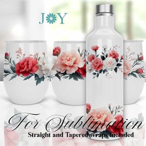 Carnations Wine Tumbler Wraps Sublimation Design - 12oz Wine Tumbler Templates - Instant Digital Download Wine Tumbler PNG
