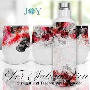 Alcohol Ink Sublimation Design for 12 oz Wine Tumblers, Digital Sublimation Tumbler Template, Tumbler Wrap PNG, Straight & Tapered Template