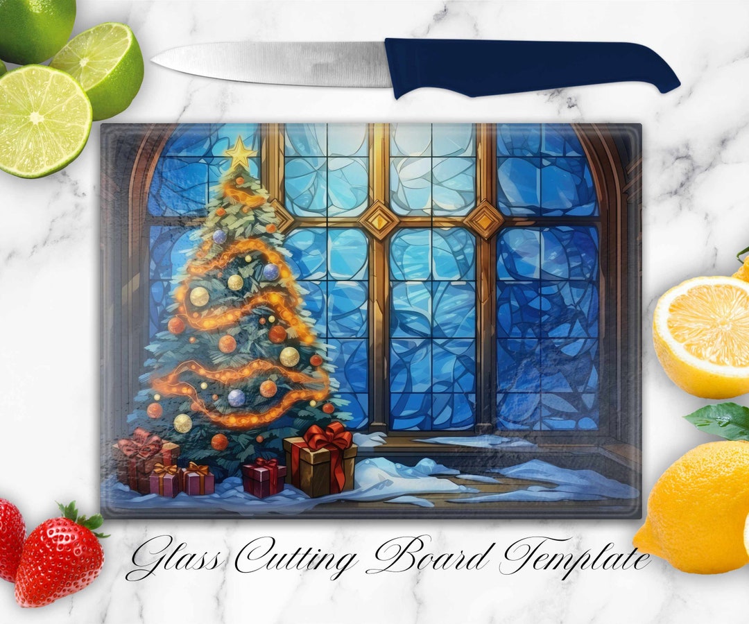 Christmas Tree Stained Glass Cutting Board Sublimation Design, Glass ...