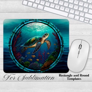 Turtle Mouse Pad Sublimation Designs, Square and Round Mouse Pad Template, Digital Mouse Pad PNG, Sublimation Mouse Pad PNG