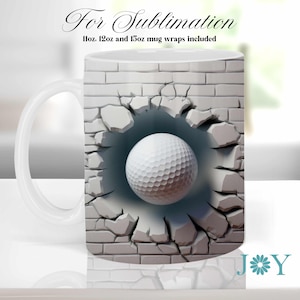 3D Golf Coffee Mug Wrap PNG, Digital Instant Download Mug Sublimation Design Template, 11oz 12oz and 15oz Mug Templates