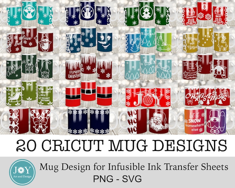 Pu&ograve; includere: Venti design di tazze natalizie per Cricut. I design presentano una variet&agrave; di immagini festive, tra cui fiocchi di neve, Babbo Natale, renne e alberi di Natale. I design sono perfetti per creare tazze personalizzate per le festivit&agrave; natalizie.