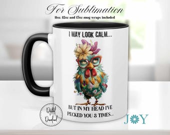 Funny Chickens Coffee Mug Wrap Sublimation Design PNG,  Digital Download Mug Wrap Template, Coffee Sublimation Mug PNG