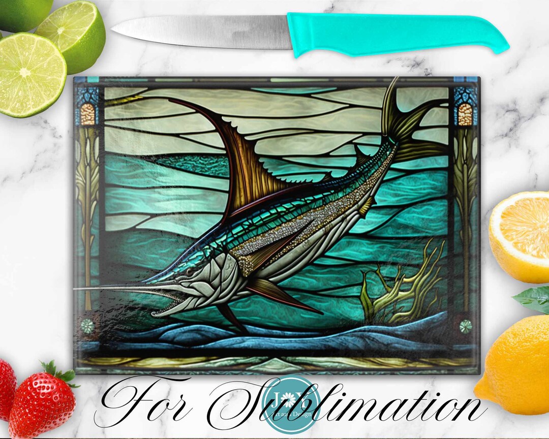 Glass cutting board faux stained glass fish / glass art