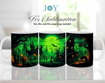 Halloween-Kaffeetasse Wrap PNG, 11 Unze 12 Unze 15 Unze Becher Vorlagen, digitale Sofort-Download-Becher Sublimation Design, Horror Sublimationsbecher Wrap