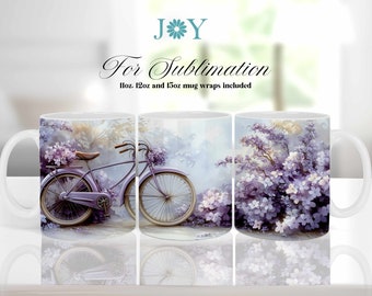 Purple Garden Mug Wrap Sublimation Design for 11oz, 12oz and 15oz Mug Sizes - Instant Digital Download Coffee Mug Templates