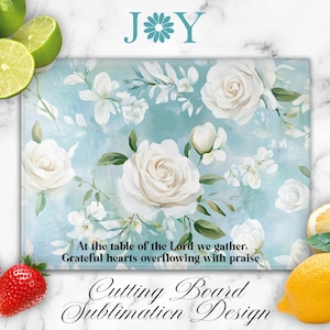 Cutting Board Sublimation Design - Digital Instant Download Glass Cutting Board - Chopping  Board Template PNG Design - Blue Flowers Quote