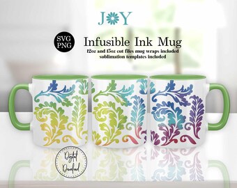 Cricut Mug Wrap SVG, Leaves Digital Coffee Mug Template, Instant Download 12 oz and 15 oz Mug Press SVG, Infusible Ink Mug Design, Mug SVG