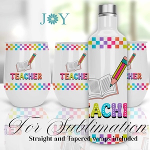 Teacher Wine Set Wrap Sublimation Design, 12oz Wine Tumbler Templates, Instant Digital Download Wine Tumbler PNG