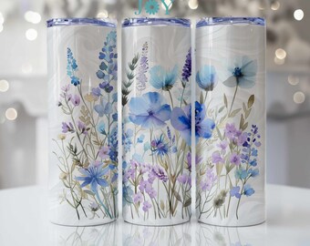 Wild Boho Flowers Tumbler Wrap Sublimation Design, Digital Sublimation Tumbler Template, 20oz Skinny Tumbler Templates