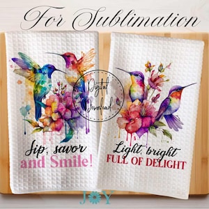 Hummingbirds Kitchen Towel Digital Download Sublimation Designs - Dish Towel PNG - Tea Towel Design