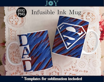 Diseño SVG para prensa de tazas Cricut "Super Dad" para lámina de tinta infusible, plantilla de envoltura infusible Cricut, SVG para taza de café, taza de descarga digital instantánea