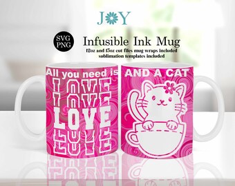 Cat and Love Cricut Mug Press Svg Design for Infusible Ink Sheet, Infusible Coffee Mug Wrap Template, Digital Mug Press SVG, Coffee Mug SVG