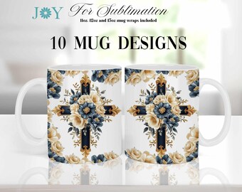 10 Christian Mug Sublimation Designs - 11oz, 12oz and 15oz Coffee Mug Wrap Templates - Instant Digital Download