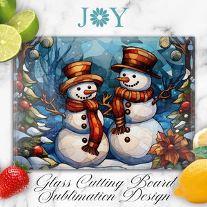 Snowman Stained Glass Cutting Board Sublimation Design, Glass Cutting Board PNG, Digital Instant Download Glass Cutting Board Template
