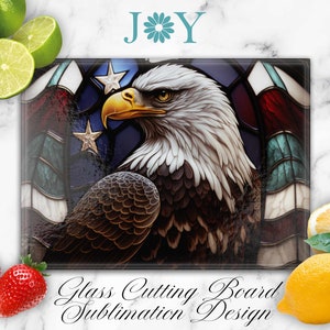 Faux Stained Glass USA Eagle Cutting Board Sublimation Design, Glass Cutting Board PNG, Faux Stained Glass Cutting Board Template