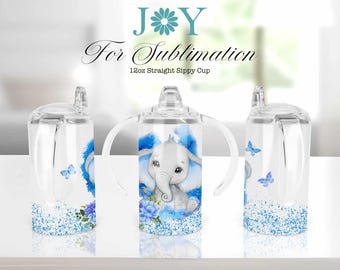 Straight Sippy Cup. Blue Elephant Sublimation Designs. Digital Sublimation Template. Instant Download. Kids Cup Design.