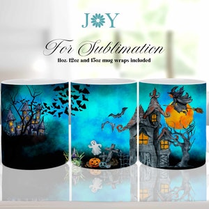 Halloween Mug Wrap Template, Mug Press Sublimation Design, Instant Download Coffee Mug PNG, 11oz 12oz 15oz Digital Sublimation Mug Template