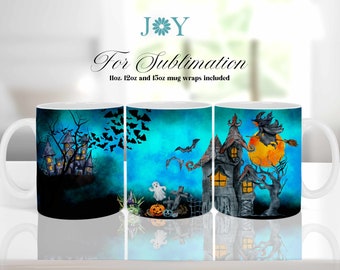 Modello per tazza di Halloween, design per stampa a sublimazione, download istantaneo di tazza da caffè in formato PNG, modello per tazza da 11 oz 12 oz 15 oz per stampa a sublimazione digitale