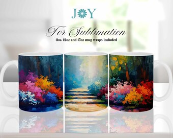 Impressionist Garden Illustration Coffee Mug Wrap Sublimation Design PNG,  Digital Download Mug Wrap Template, Coffee Sublimation Mug PNG