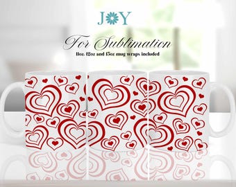 Mug Press Sublimation Design, Valentines Hearts Coffee Mug PNG, Sublimation Mug Full Wrap Template, Digital 11oz 12oz 15oz Mug