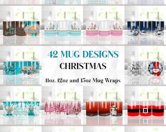 Bundle Christmas Mug Wrap, 42 Christmas Mug Wraps PNG, Digital Instant Download Christmas Coffee Mug Designs, 11oz 12oz and 15oz Mug Wraps