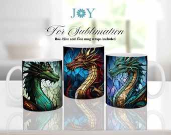 11 oz 12 oz 15 oz Coffee Mug PNG, Mug Sublimation Designs, Dragon Mug Wrap Template, Digital Download Mug Wrap Template, Sublimation PNG
