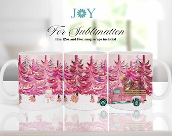 Christmas Mug Wrap Template Sublimation Design, Holiday Digital Instant Download Coffee Mug Template PNG, 11 oz 12 oz and 15 oz Mug Template