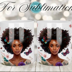Afro Girls Instant Download Mug Sublimation Design, Digital Coffee Mug PNG, Mug Full Wrap Template, 12oz and 15oz Mug Templates, Mug PNG