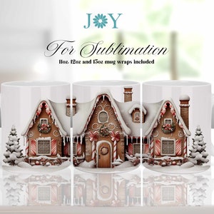 Christmas House Coffee Mug PNG, 11oz 12oz 15oz Mug Templates, Digital Instant Download Mug Sublimation Design, Cricut Mug Wrap