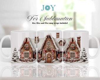 Christmas House Coffee Mug PNG, 11oz 12oz 15oz Mug Templates, Digital Instant Download Mug Sublimation Design, Cricut Mug Wrap