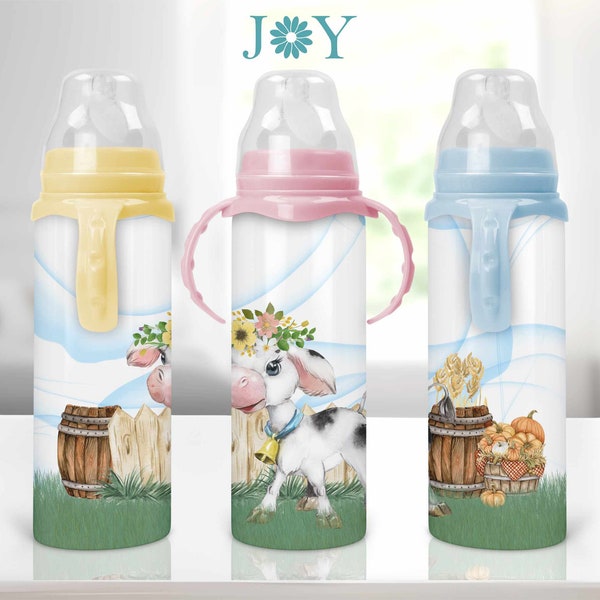 Baby Bottle Sublimation Design, Sublimation Tumbler, 8 oz Baby Bottle PNG, Digital Download Baby Bottle Tumbler Wrap, Baby Cow Baby Bottle