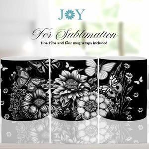 Mug Press Sublimation Design, Flowers Coffee Mug PNG, Sublimation Mug Full Wrap Template, Digital 11 oz 12 oz and 15 oz Mug Template