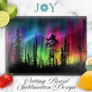 Northern Lights Cutting Board Sublimation Design, Digital Instant Download Glass Cutting Board, Chopping  Board Template PNG Design