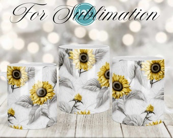 Becher Sublimationsdesign, Sonnenblumen Kaffeetasse PNG, Sublimationsbecher Full Wrap Vorlage, digitaler Download 11 oz 12 oz 15 oz Bechervorlagen