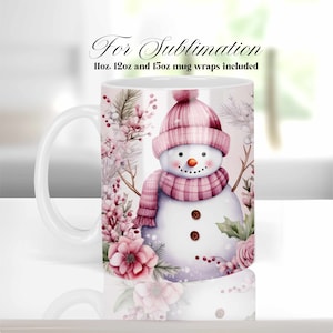 Snowman Mug Wrap PNG Sublimation Design, 11oz 12oz and 15oz Sublimation Mug Templates, Christmas Coffee Mug Design