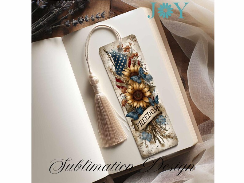 Freedom Bookmarks Patriotic Floral Bookmarks PNG - 4 Sublimation Designs - 2x6