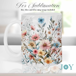 Wildflowers Mug Wrap, 11oz 12oz 15oz Mug Templates, Digital Instant Download Coffee Mug Sublimation Design, Books Sublimation Mug PNG
