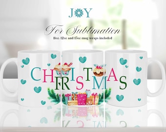 Christmas Mug Wrap Template, Mug Press Sublimation Design, Instant Download Coffee Mug PNG, 11oz 12oz 15oz Digital Sublimation Mug Template