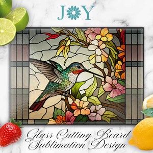 Faux Stained Glass Hummingbird Cutting Board Sublimation Design, Glass Cutting Board PNG, Faux Stained Glass Cutting Board Template
